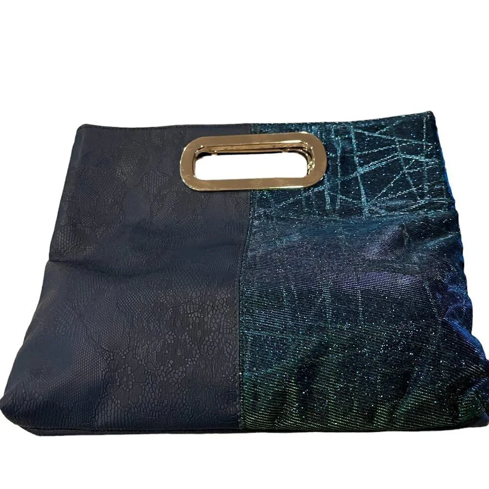 Vintage Ethel & Myrtle Inc. Blue Iridescent Peacock Inspired Tote Handbag